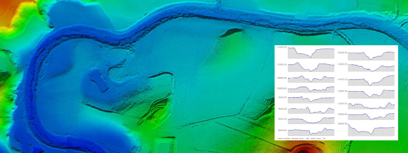Digitales Geländemodell mit Querprofildaten Bild eines Digitalen Geländemodells mit Querprofildaten