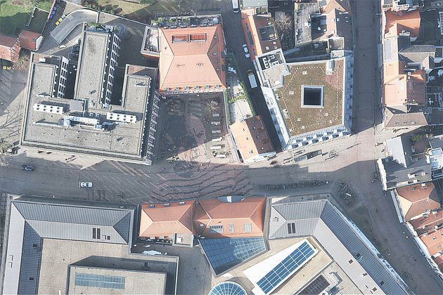 Luftbild des Picassoplatzes in Münster