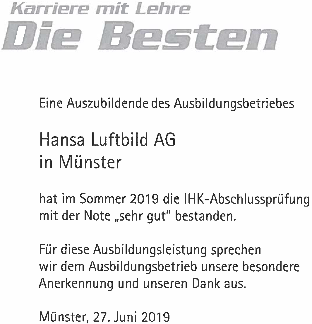 IHK-Zertifikat 2019 für sehr gute Ausbildungsleistung IHK-Zertifikat 2019 für sehr gute Ausbildungsleistung